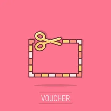 Coupon cut lines icon in comic style. Scissors snip cartoon sign vector ill.. Stock Illustration