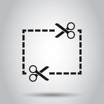 Coupon cut lines icon in flat style. Scissors snip vector illustration on iso Stock Illustration