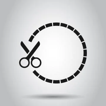 Coupon cut lines icon in flat style. Scissors snip vector illustration on iso Illustrazione stock