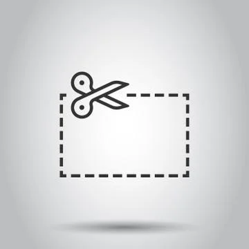 Coupon cut lines icon in flat style. Scissors snip sign vector illustration o Stock Illustration