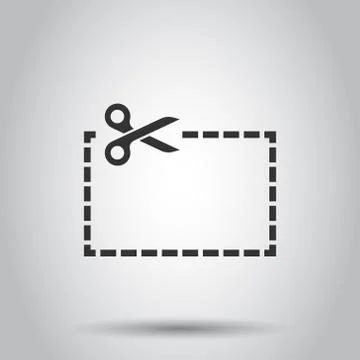 Coupon cut lines icon in flat style. Scissors snip sign vector illustration o Stock Illustration