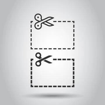 Coupon cut lines icon in flat style. Scissors snip sign vector illustration o Stock Illustration