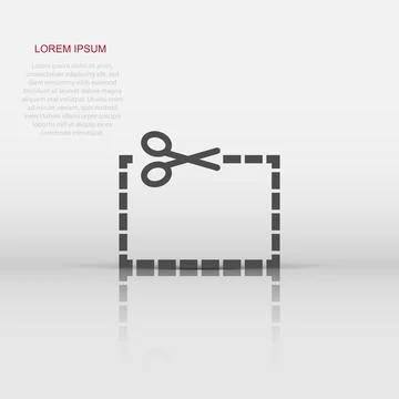 Coupon cut lines icon in flat style. Scissors snip sign vector illustration.. Stock Illustration