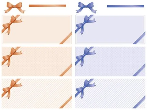 Coupon design template set with brown and purple ribbons. Stock Illustration