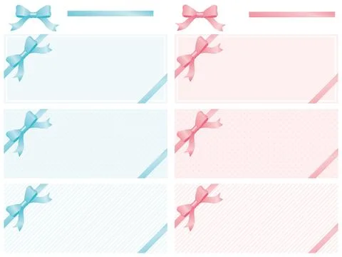 Coupon design template set with light blue and pink ribbons. Stock Illustration