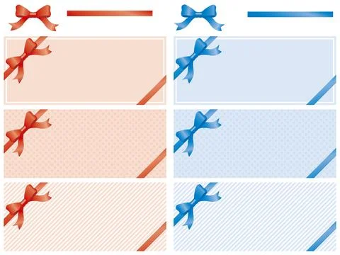 Coupon design template set with red and blue ribbons. Stock Illustration