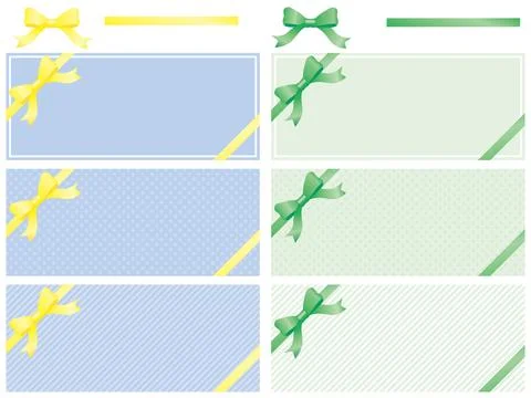 Coupon design template set with yellow and green ribbons. Stock Illustration