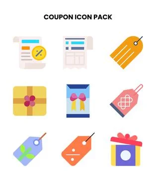 Coupon Flat Collection Icons Pack Stock Illustration