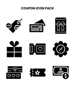 Coupon Glyph Set Icons Pack Stock Illustration