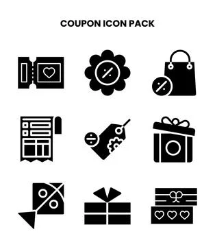 Coupon Glyph Vector Icons Pack Stock Illustration