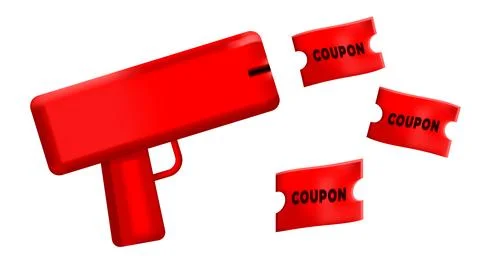 Coupon gun making machine illustration set. paper, sky, point, shoot, money.. Stock Illustration