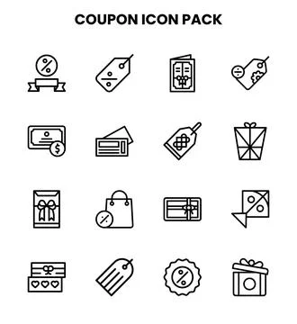 Coupon Line Set Icons Pack Stock Illustration