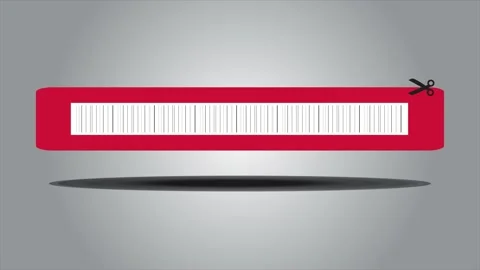 Coupon with long bar codes and scissors on red background Stock Footage 163797101