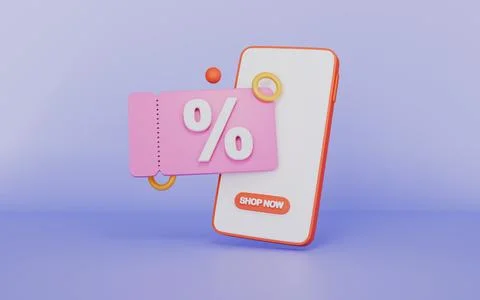 Coupon on a mobile phone, Creative design in cartoon style, Stock Illustration