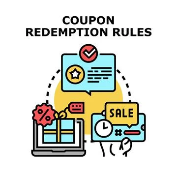 Coupon redemption rules applying discount offers digitally Stock Illustration