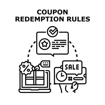 Coupon redemption rules applying discount offers digitally Illustration