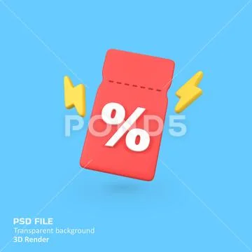 Coupon for sales with thunder bolt isolated 3d render icon illustration PSD Template