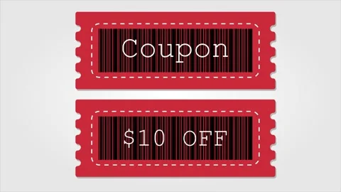 Coupon ticket card with barcode and dotted line on red  background Stock Footage 163796667