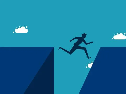 Courage And challenge concept. man jumps over the gap Stock-Illustration