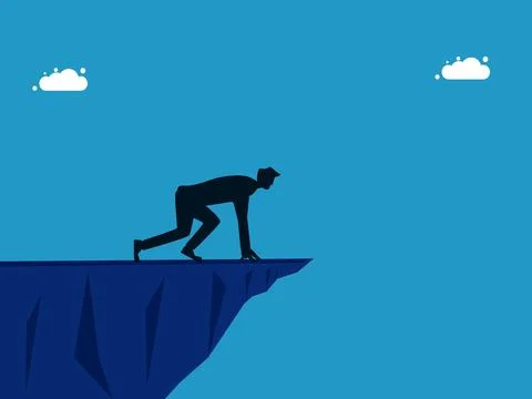 Courage. Committed man on cliff vector illustration Stock-Illustration