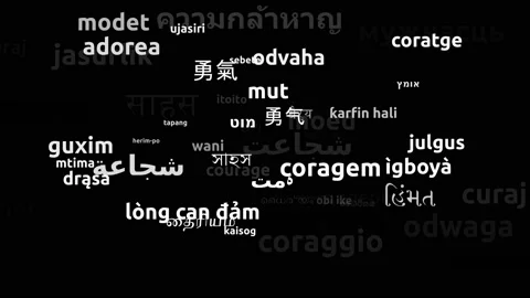 Courage Translated in 64 Worldwide Languages Endless Looping 3d Zooming Wordc Video stock 145195140