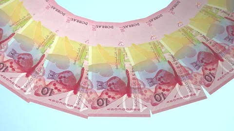 Courageous Looping Design 10 Dobra Curency of Sao Tome and Principe. Vídeo Stock 309457968