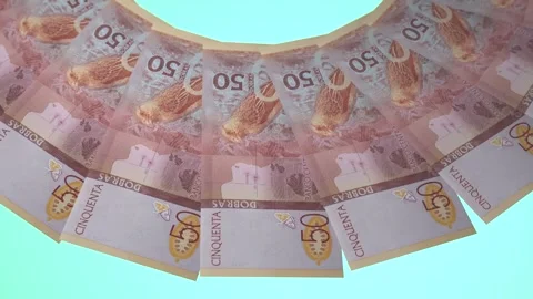 Courageous Looping Design 50 Dobra Curency of Sao Tome and Principe. Vídeo Stock 309458869