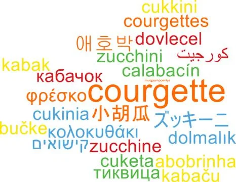 Courgette multilanguage wordcloud background concept Stock Illustration