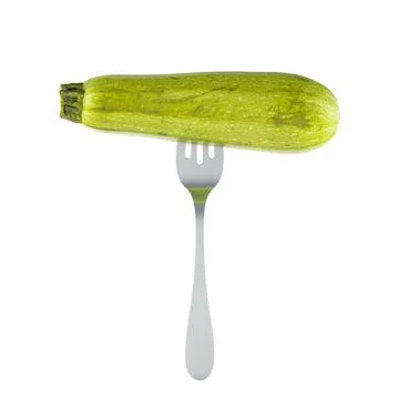 Courgette or zucchini on fork, 3D rendering Stock Illustration
