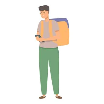Courier backpack icon cartoon vector. Parcel delivery food 스톡 일러스트