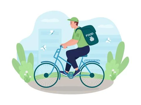 Courier on bicycle 2D vector isolated illustration 库存插图