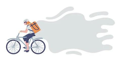 Courier on a bicycle, fast delivery, vector illustration isolated on white イラスト素材