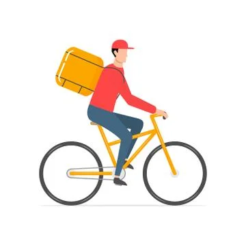 Courier on bike with parcel box vector Stock Illustration