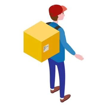 Courier with box, back view. Delivery Service Isometric concept. Fast 24 7 Stock Illustration