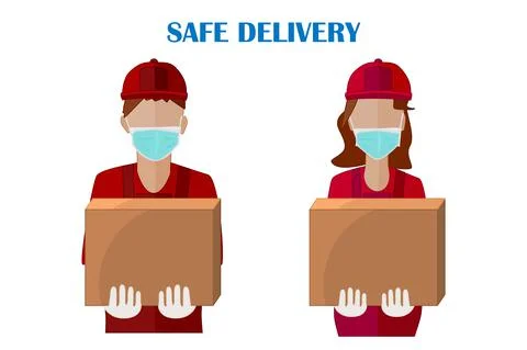 Courier with box isolated on white background. Stock Illustration
