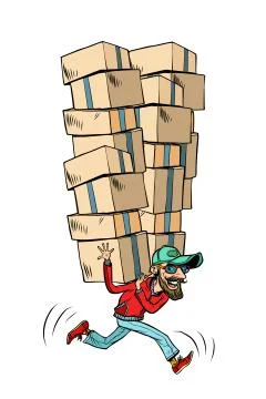 Courier with boxes fast delivery of cargo Illustrazione stock