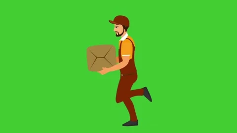 Courier boy running side cycle animation on green screen background Stock Footage 314594251