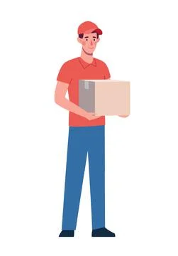 The courier brought the box. Safe delivery of the order from the delivery Stock Illustration