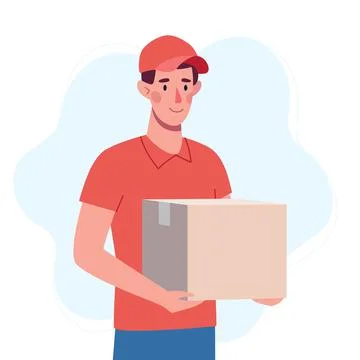 The courier brought the box. Safe delivery of the order from the delivery Stock Illustration