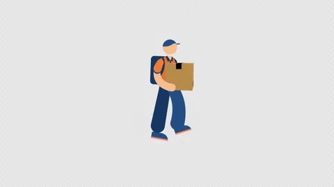 Courier carrying cardboard parcel walking animation transparent background Stock Footage 337919092