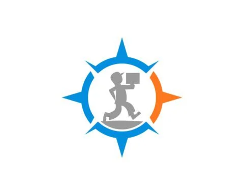 Courier carrying package inside the compass Stock Illustration