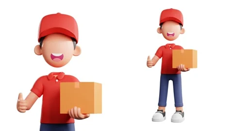 Courier character with thumbs up pose. 3d animation Stock Footage 222547500