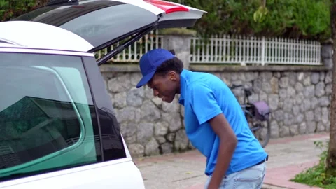 Courier checking the parcel for delivery Video stock 284419800