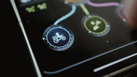 Courier control activates restaurant delivery route Stock Footage 346603817