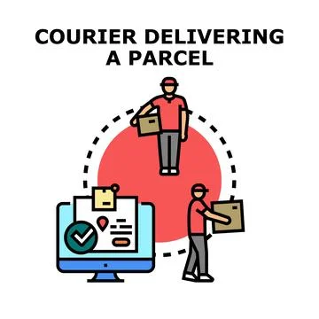 Courier delivering package process with online tracking Stock Illustration