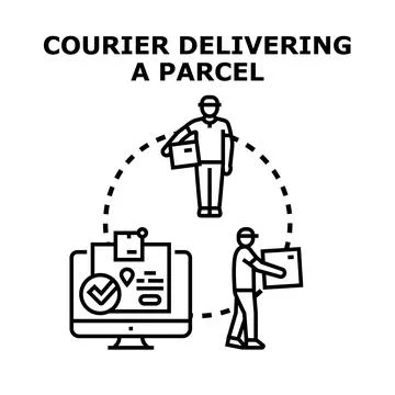 Courier delivering package process with online tracking Stock Illustration