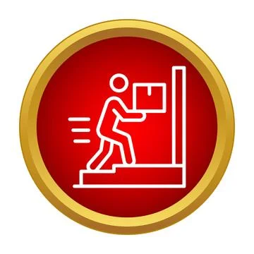 Courier delivering package quickly moving up stairs Stock Illustration