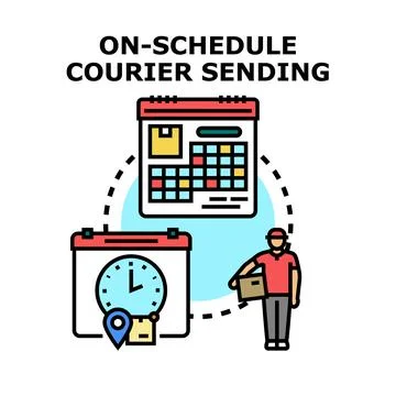Courier delivering package on schedule concept Stock Illustration