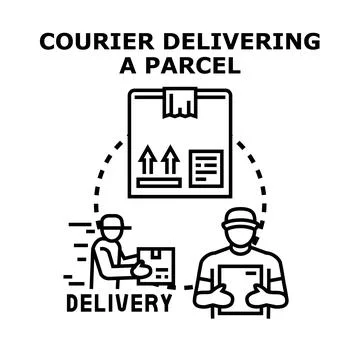 Courier delivering parcel concept sending package service Stock Illustration