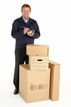 Courier Delivering Parcels Foto stock